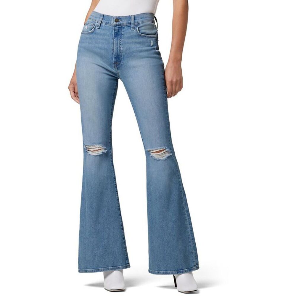 Hudson Womens Heidi Blue High Rise Destroyed Denim Flare Jeans NWT